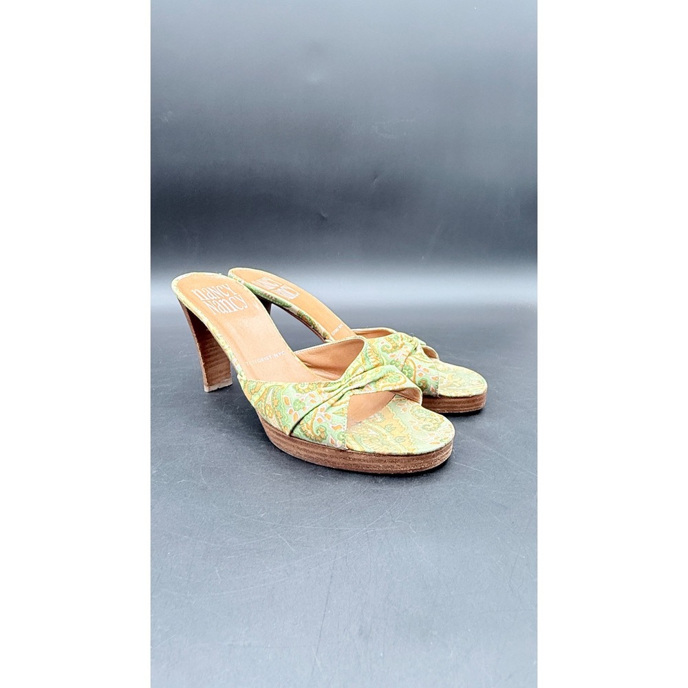 Nancy Nancy Zeitgeist NYC Green Paisley Platform Mules Italian Leather Heels 38